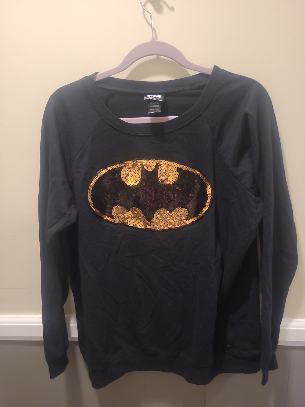 Womenβs Batman Gold & Black Sequined Logo Y2K Sweatshirt Size XL